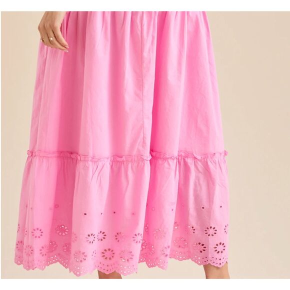 Pink Tiered eyelet lace skirt, mid calf - Picture 2 of 2